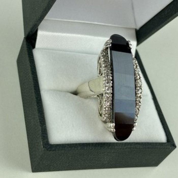 925 Sterling Silver Nephrite & Quartz Ring Size 8