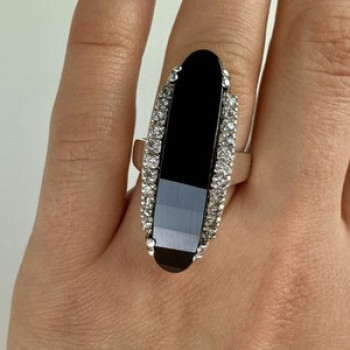 925 Sterling Silver Nephrite & Quartz Ring Size 8