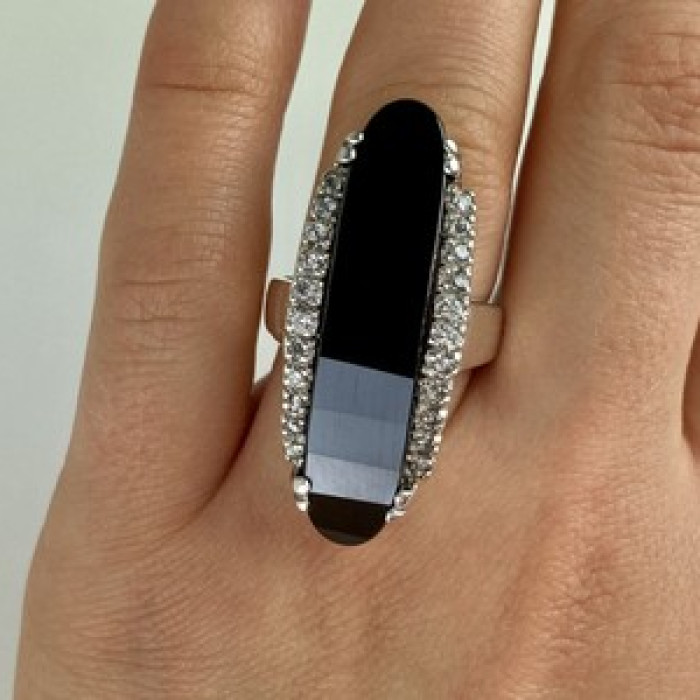925 Sterling Silver Nephrite & Quartz Ring Size 8