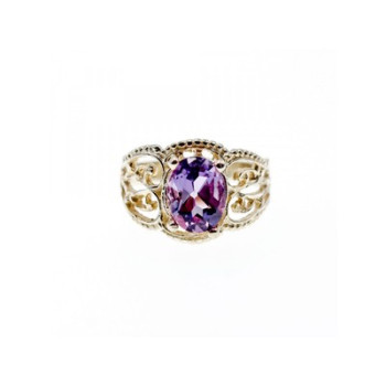 925 Sterling Silver Amethyst Openwork Ring Size 7