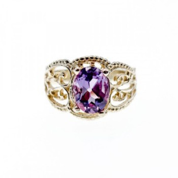 925 Sterling Silver Amethyst Openwork Ring Size 7