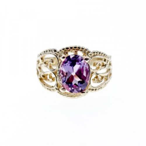 925 Sterling Silver Amethyst Openwork Ring Size 7