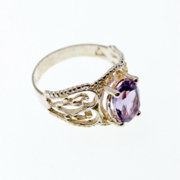 925 Sterling Silver Amethyst Openwork Ring Size 7