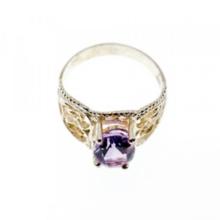 925 Sterling Silver Amethyst Openwork Ring Size 7