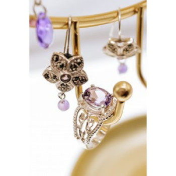 925 Sterling Silver Amethyst Openwork Ring Size 7