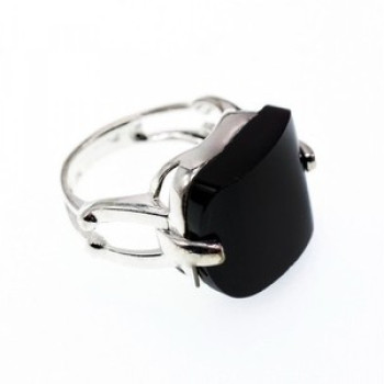 925 Sterling Silver Black Nephrite ( Jade ) Ring Size 8