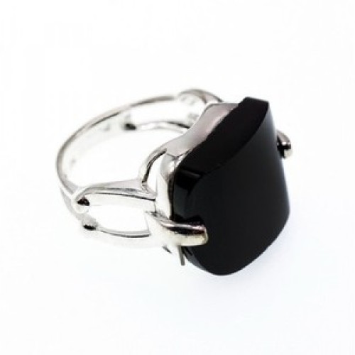 925 Sterling Silver Black Nephrite ( Jade ) Ring Size 8