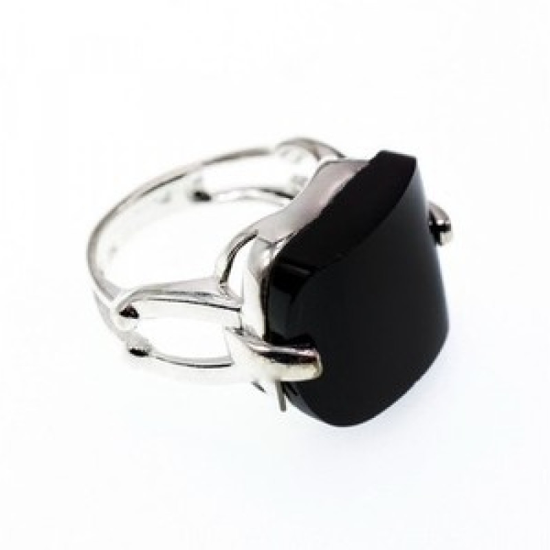 925 Sterling Silver Black Nephrite ( Jade ) Ring Size 8