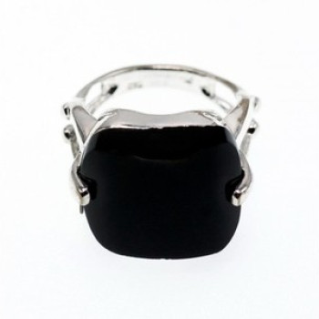 925 Sterling Silver Black Nephrite ( Jade ) Ring Size 8