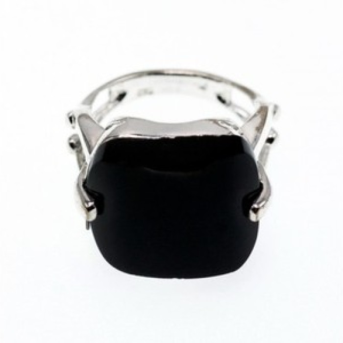 925 Sterling Silver Black Nephrite ( Jade ) Ring Size 8