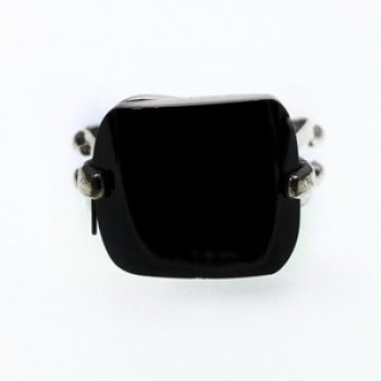 925 Sterling Silver Black Nephrite ( Jade ) Ring Size 8