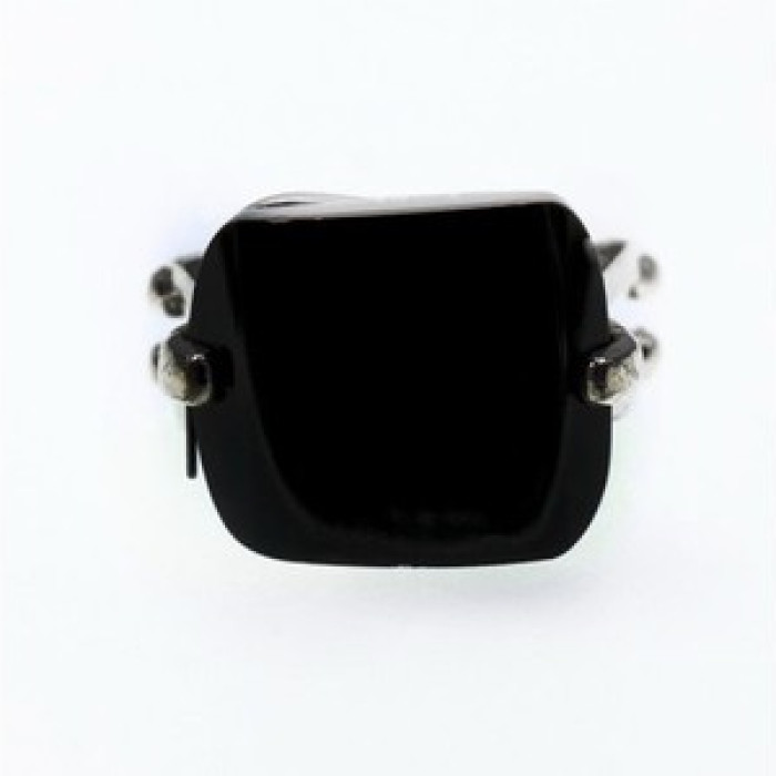 925 Sterling Silver Black Nephrite ( Jade ) Ring Size 8