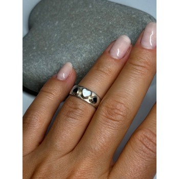 925 Sterling Silver Abalone & Enamel Hearts Ring Size 5
