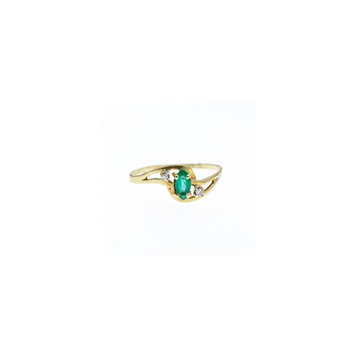 14K YELLOW GOLD EMERALD & DIAMONDS RING SIZE 8