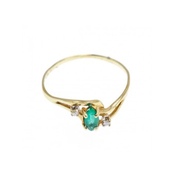 14K YELLOW GOLD EMERALD & DIAMONDS RING SIZE 8