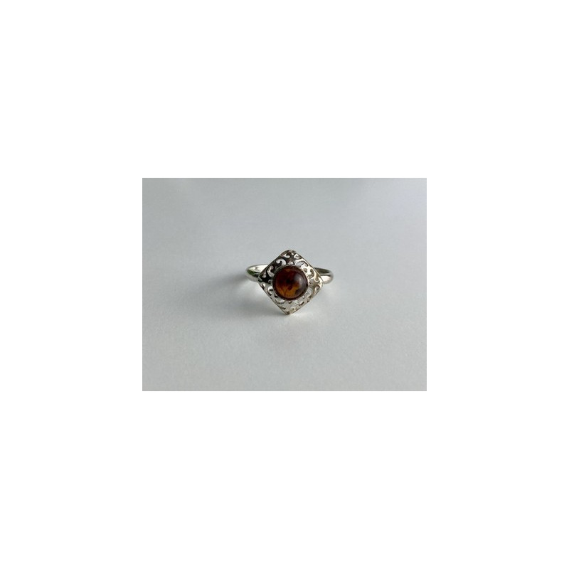 Vintage 925 Sterling Silver Amber Ring Size 5.5