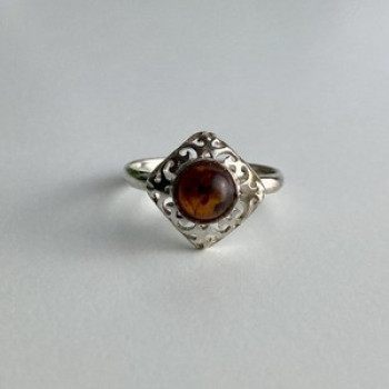 Vintage 925 Sterling Silver Amber Ring Size 5.5