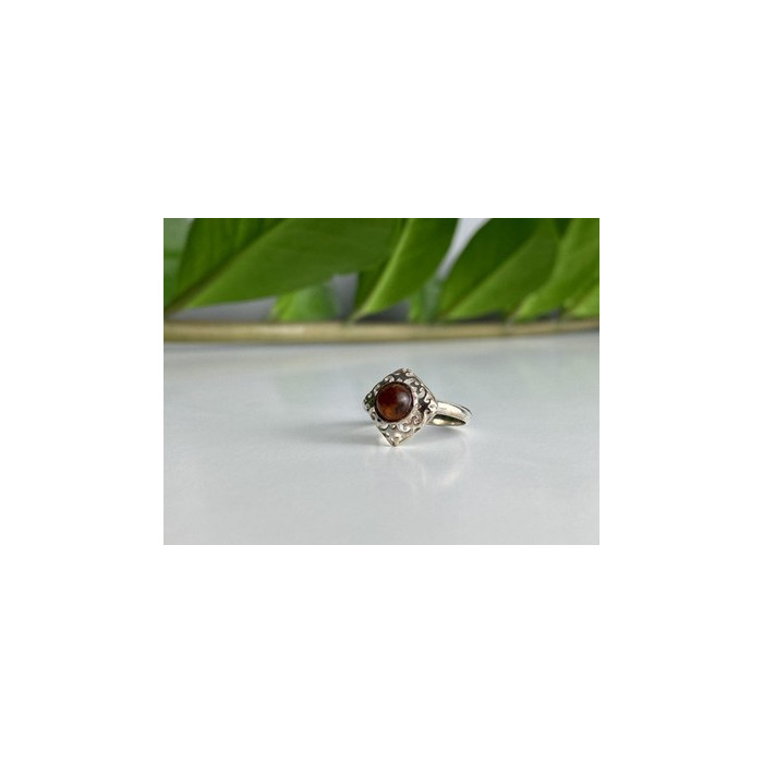 Vintage 925 Sterling Silver Amber Ring Size 5.5