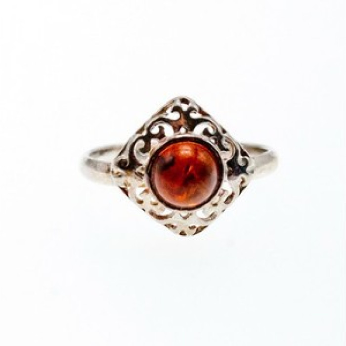 Vintage 925 Sterling Silver Amber Ring Size 5.5