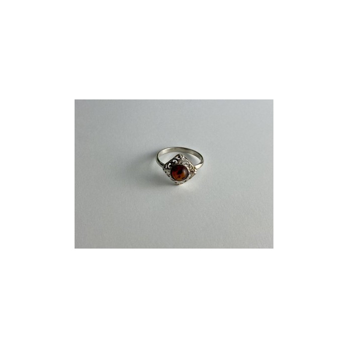 Vintage 925 Sterling Silver Amber Ring Size 5.5
