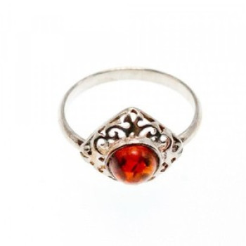 Vintage 925 Sterling Silver Amber Ring Size 5.5