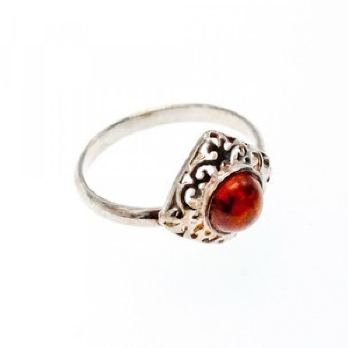 Vintage 925 Sterling Silver Amber Ring Size 5.5