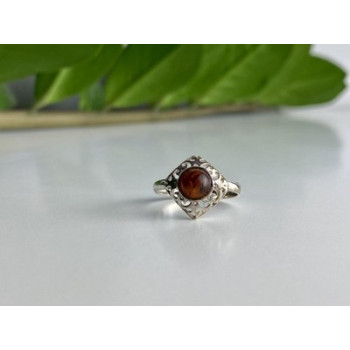 Vintage 925 Sterling Silver Amber Ring Size 5.5