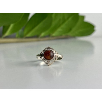 Vintage 925 Sterling Silver Amber Ring Size 5.5