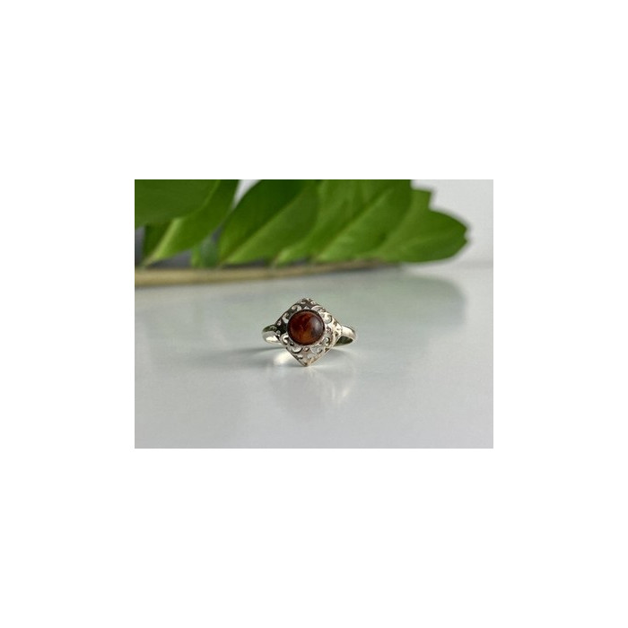 Vintage 925 Sterling Silver Amber Ring Size 5.5