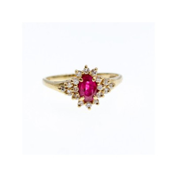 14K YELLOW GOLD RUBY & DIAMONDS RING SIZE 8