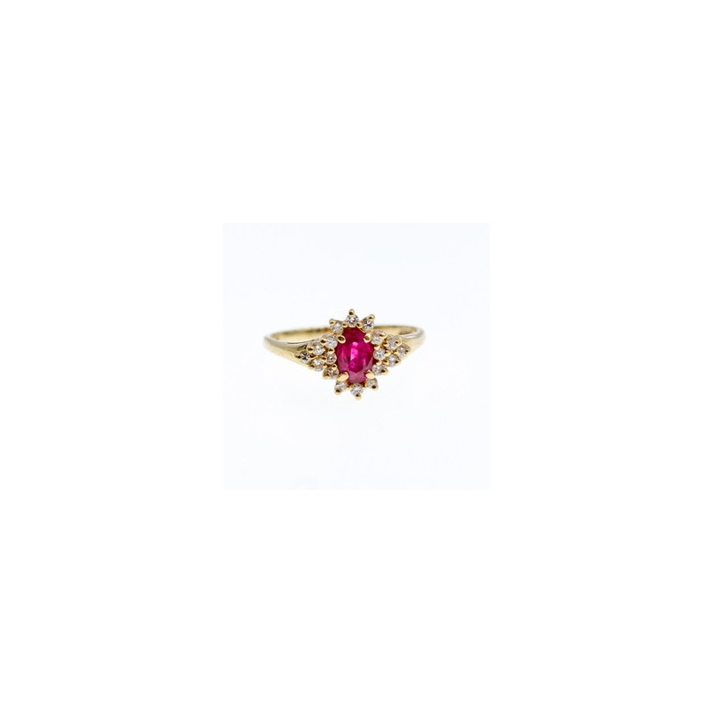 14K YELLOW GOLD RUBY & DIAMONDS RING SIZE 8