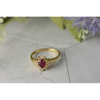 14K YELLOW GOLD RUBY & DIAMONDS RING SIZE 8