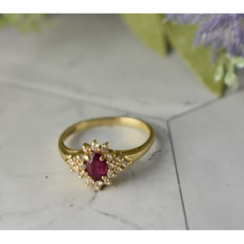 14K Yellow Gold Ruby & Diamonds Ring Size 8