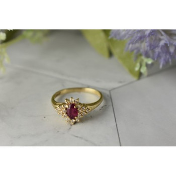 14K YELLOW GOLD RUBY & DIAMONDS RING SIZE 8