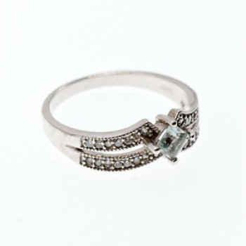 925 Sterling Silver Aquamarine & CZ Ring Size 11