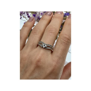 925 Sterling Silver Aquamarine & CZ Ring Size 11