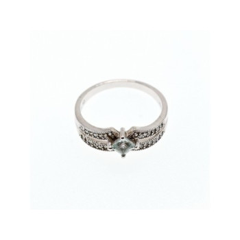 925 Sterling Silver Aquamarine & CZ Ring Size 11