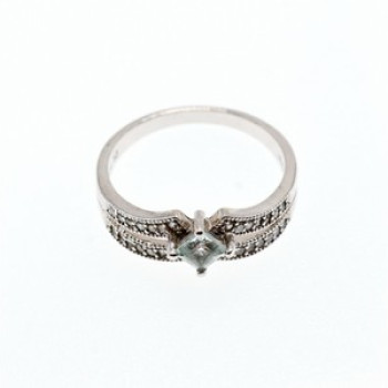 925 Sterling Silver Aquamarine & CZ Ring Size 11