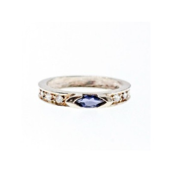 925 Sterling Silver Iolite & CZ Band Ring Size 6.5