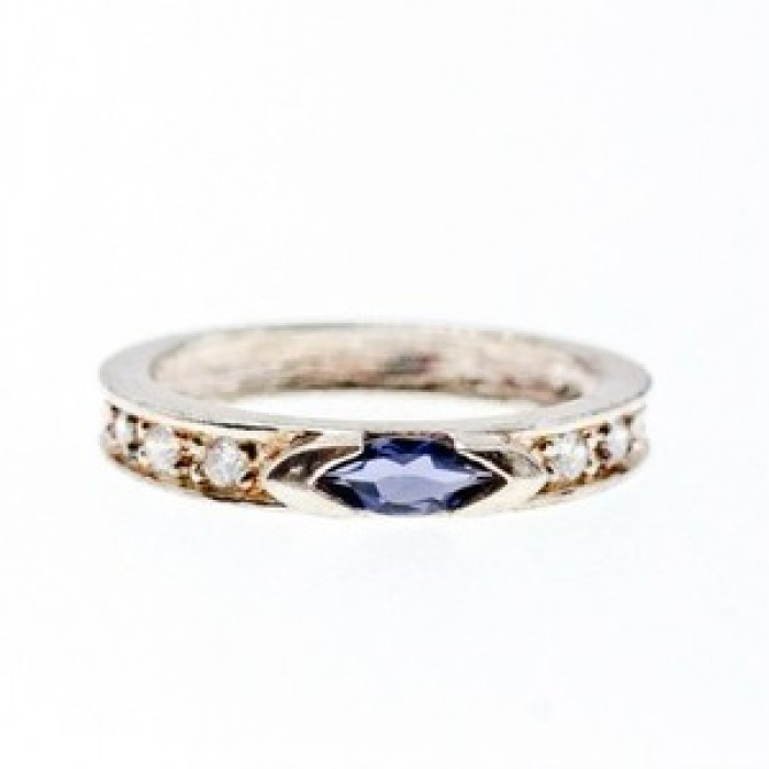 925 Sterling Silver Iolite & CZ Band Ring Size 6.5
