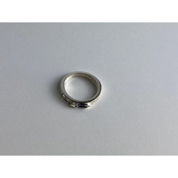 925 Sterling Silver Iolite & CZ Band Ring Size 6.5