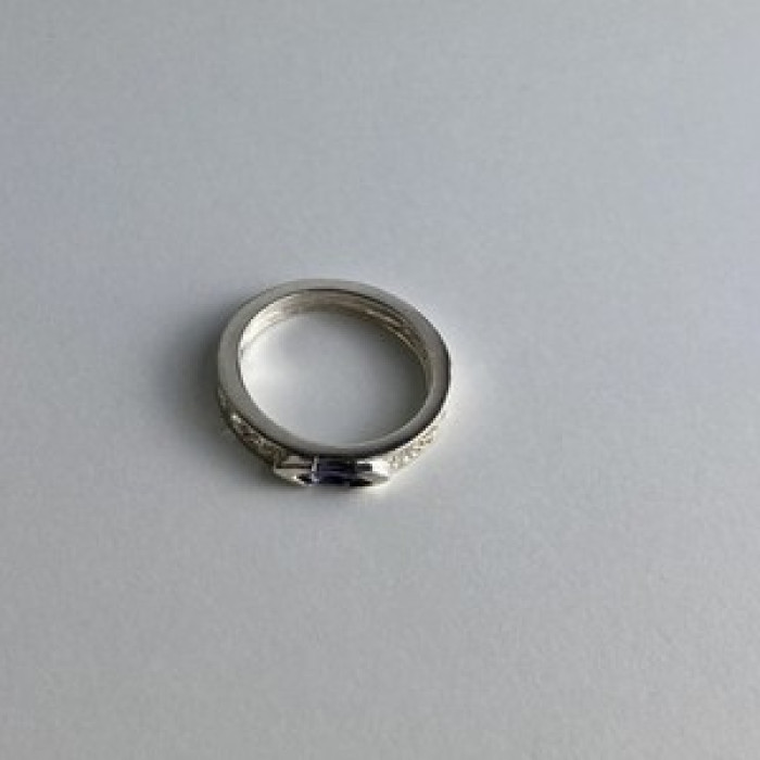 925 Sterling Silver Iolite & CZ Band Ring Size 6.5