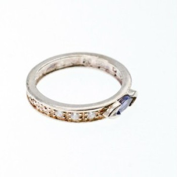 925 Sterling Silver Iolite & CZ Band Ring Size 6.5