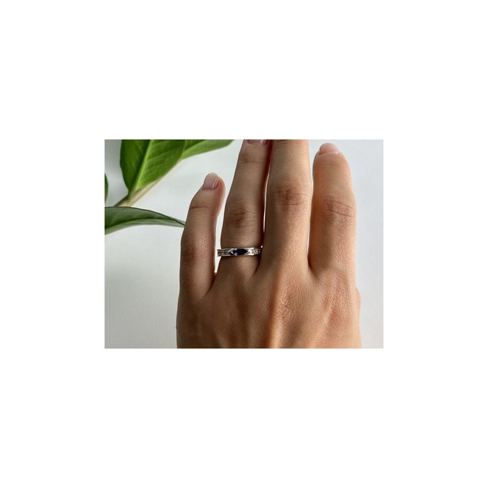 925 Sterling Silver Iolite & CZ Band Ring Size 6.5