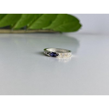 925 Sterling Silver Iolite & CZ Band Ring Size 6.5