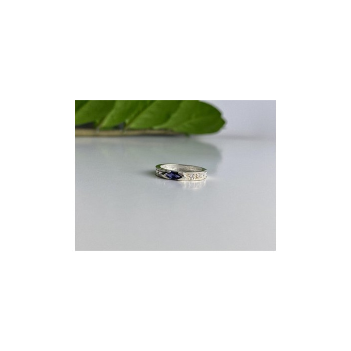 925 Sterling Silver Iolite & CZ Band Ring Size 6.5