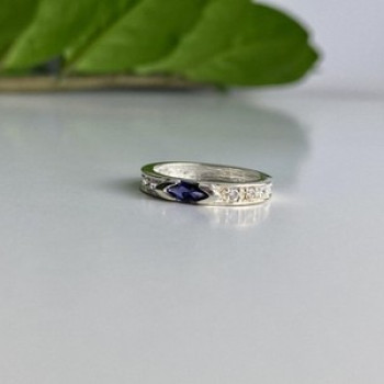 925 Sterling Silver Iolite & CZ Band Ring Size 6.5