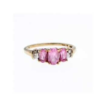10K YELLOW GOLD PINK TOPAZ & DIAMONDS RING SIZE 6.5