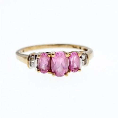 10K Yellow Gold Pink Topaz & Diamonds Ring Size 6.5