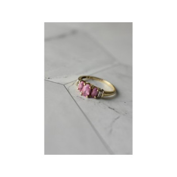 10K YELLOW GOLD PINK TOPAZ & DIAMONDS RING SIZE 6.5